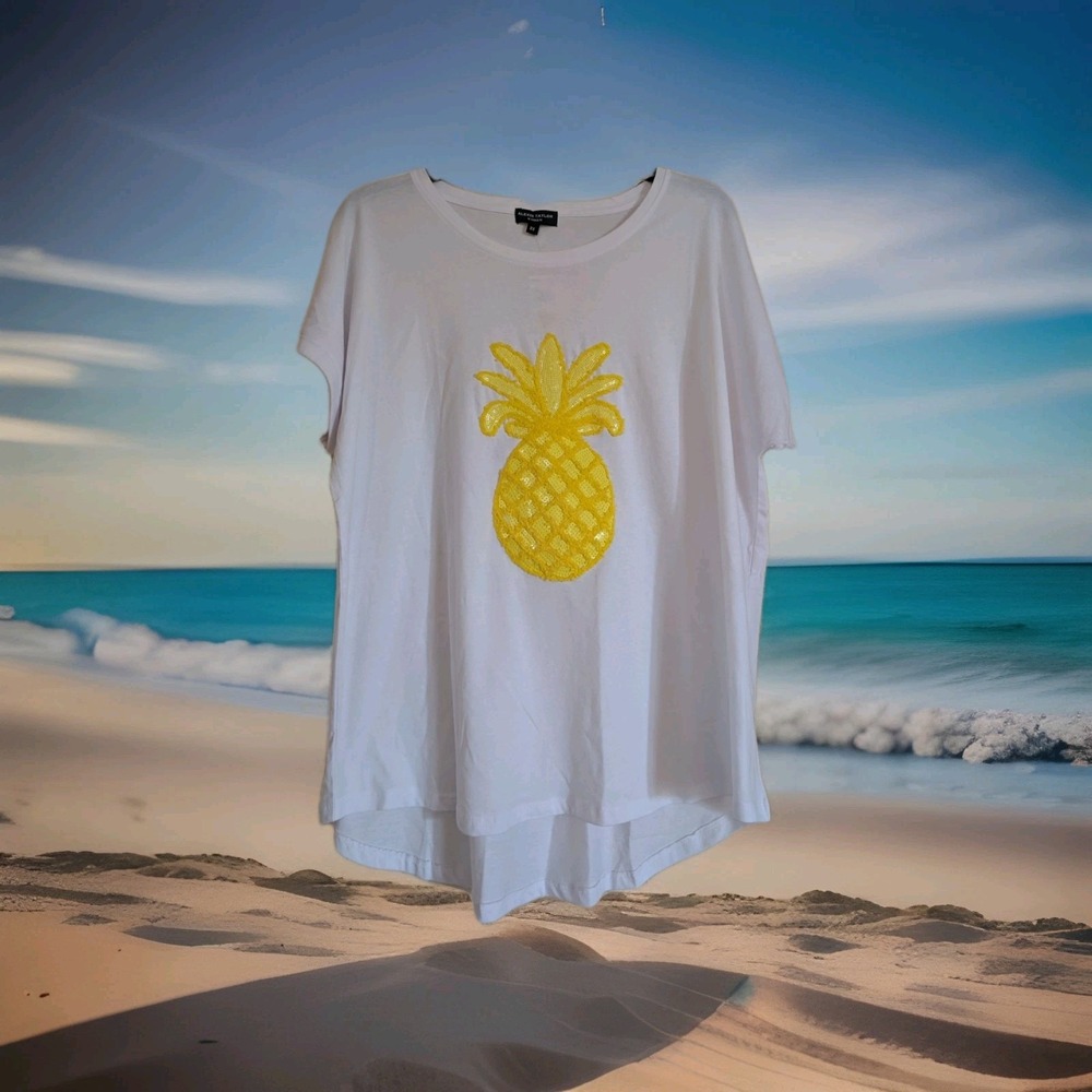 NEW Alexis Taylor Womens Shirt Crew Neck 3D Sequin Chenelle Pineapple 3X Cruise